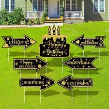 Black Gold Birthday Decorations for Men Happy Yard Signs