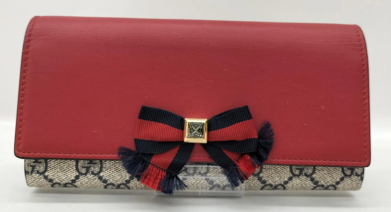 GUCCI GG Supreme ZIP Long Wallet Ribbon
