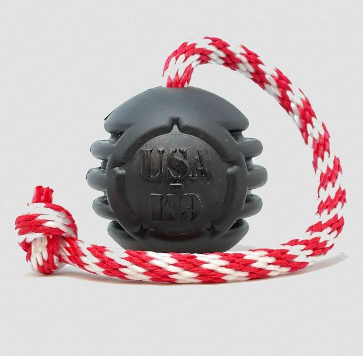 USA-K9 S&S / Masticar Recompensa Bola con Cuerda - Juguete Perro -Negro-