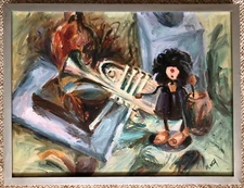 Vintage 70s Still Life Oil Painting Mid Century Modern Wall Hanging Art Signed