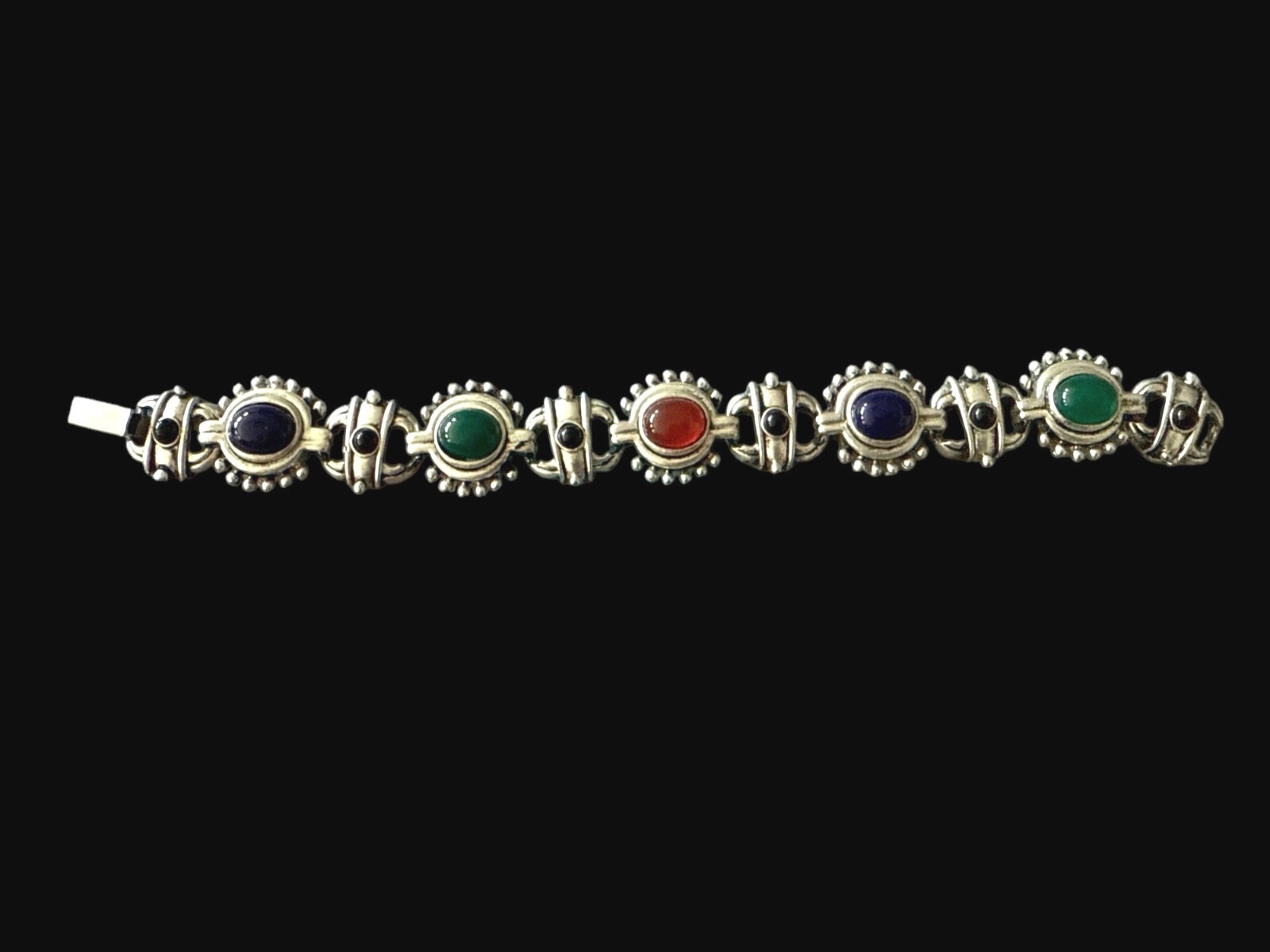 Vintage Multi-Stone Silver-Tone Bracelet  Orange Green & Blue Accents