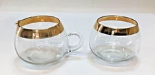 VTG Glass Sugar Bowl and Creamer Wide Gold Band MCM