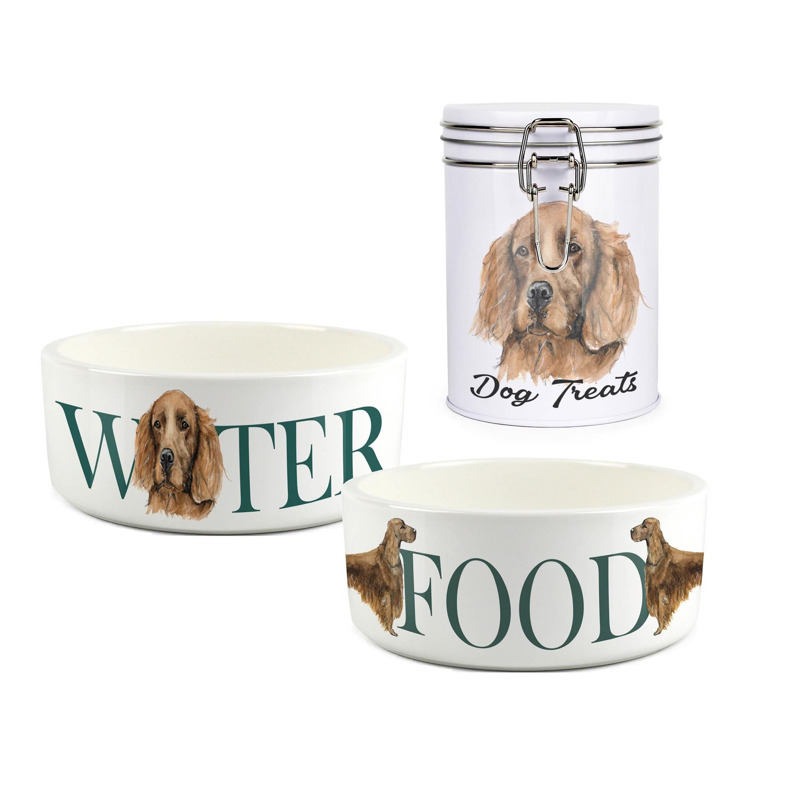 Irish Setter Pet Bowls & Treat Canister Set - Food/Water Gifts for Dog Owners