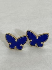 14K yellow GOLD LAPIS BUTTERFLY earrings Stud 14kt Butterflies 14karat