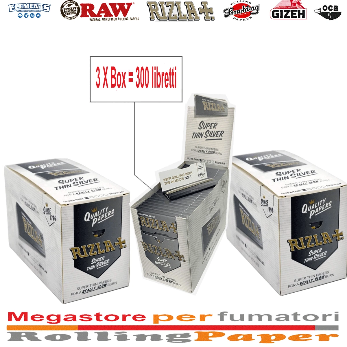 Rizla Blättchen Kit Cartine Rizla Argento Corte Silver 50 Libretti Filtri Rizla Slim C 1073237