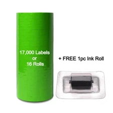Green Label for Monarch Pricing Gun 1110, 1105, 1107 - 1 Sleeve = 16 Rolls + Ink