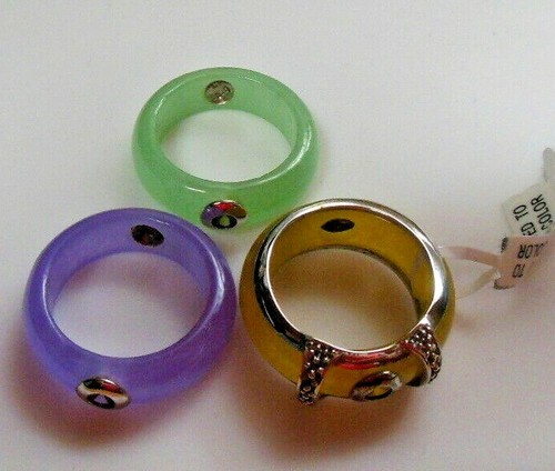 CP 925 Multi-color Jade Band Rings Interchangeable W/Silver Jacket Size 6.5 - Picture 5 of 5
