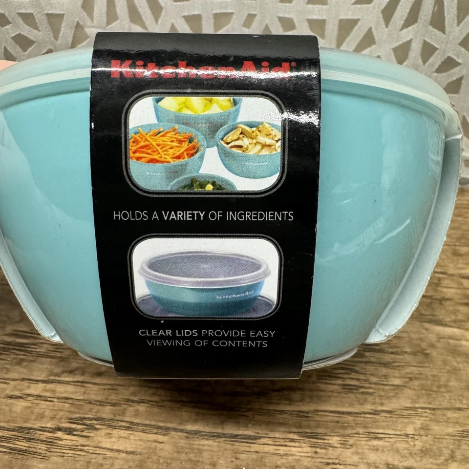 KitchenAid Prep Juego de Cuencos con Tapas 8 Piezas Azul Agua Sólido 1 2 3 4 Tazas Cuencos Foto 3 de 4