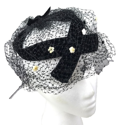 Vintage Brown Birdcage Veil Fascinator Hat Velvet Bows  display picture 1