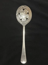Vtg Sheffield Plate England Slotted Tomato Serving Spoon 8 1/4" Engravings
