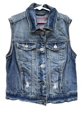 Aeropostal Original Brand Kids Denim Vest Blue Distress. Buttons Pockets