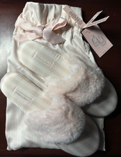 NEW Victoria's Secret VS Signature Fur Trim Slippers Faux With Bag MED NWT