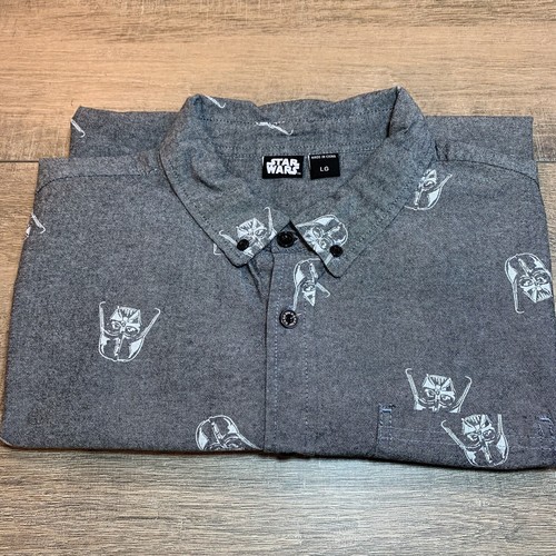 Star Wars Mens Size Large Short Sleeve button Down Shirt Gray Darth Vader B3 - 第 17/17 張圖片