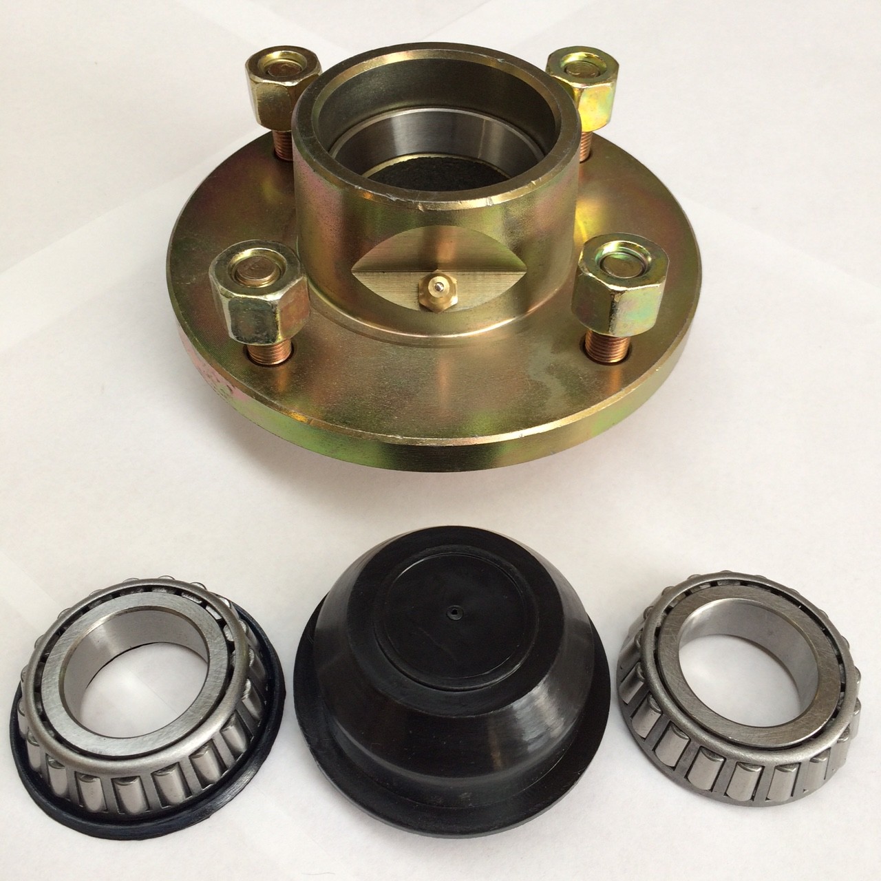 Car Camping Trailer Wheel Hub 4" PCD 1" Shaft Stub Axle Bearings Caps