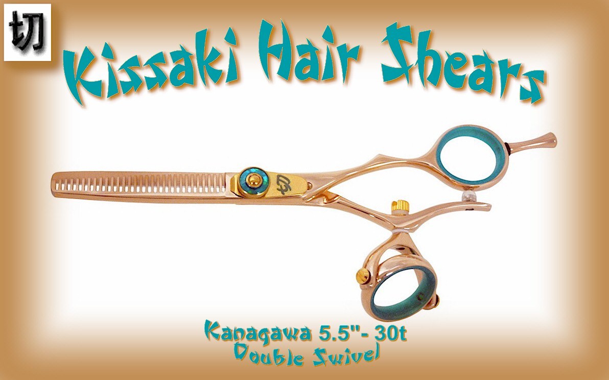 Kissaki Hair Scissors Kanagawa 30t DOUBLE SWIVEL Rose Gold Blue