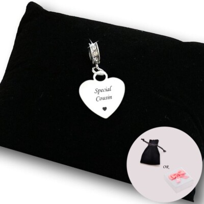 Personalisierter besonderer Cousin Charm, Geschenk mit Gravur, europäisch, Silber, Kristalle