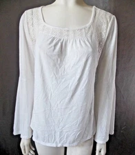 Womens sz M 7-9 No Bounderies White Bell Sleeve Shirt hippie lace s31-pb18