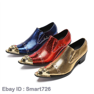 Men's Real Leather Pointy Toe Metal Slip on Rivets Oxfords Wedding Dress Shoes
