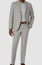 495 Kenneth Cole Men's Tan Grey Stretch Slim Fit Nested Suit 40 R 35 W yoc0923