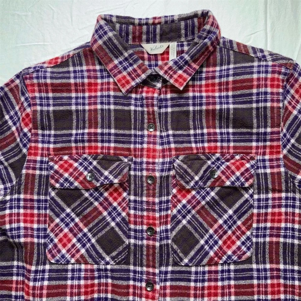 Camisa de vestir vintage de franela a cuadros Woolrich para mujer L hasta la rodilla Cabincore sin cinturón Foto 2 de 4