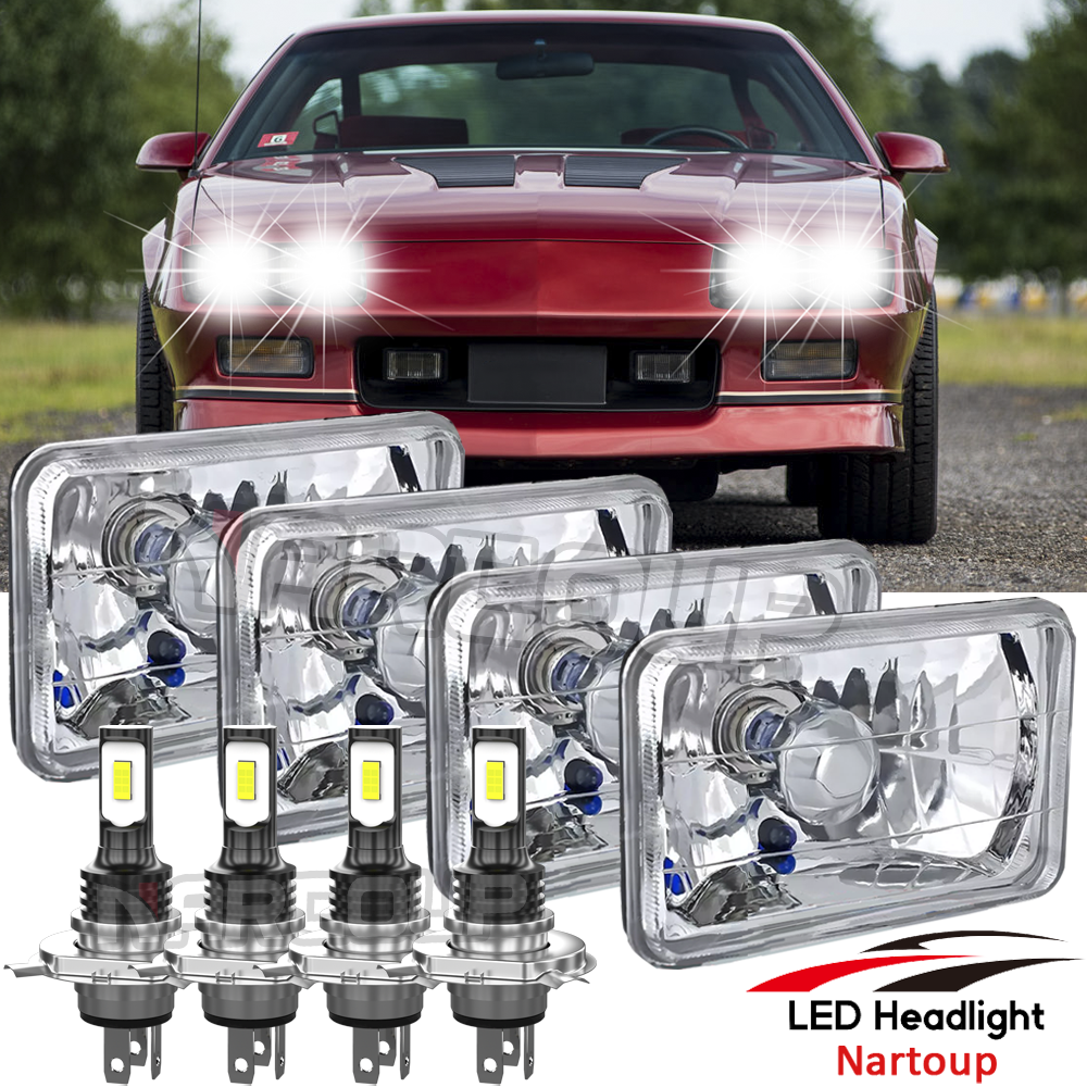 4PC 4x6 LED Hi/Lo Beam DRL Headlights for 1982-1992 Chevy Camaro Iroc-Z