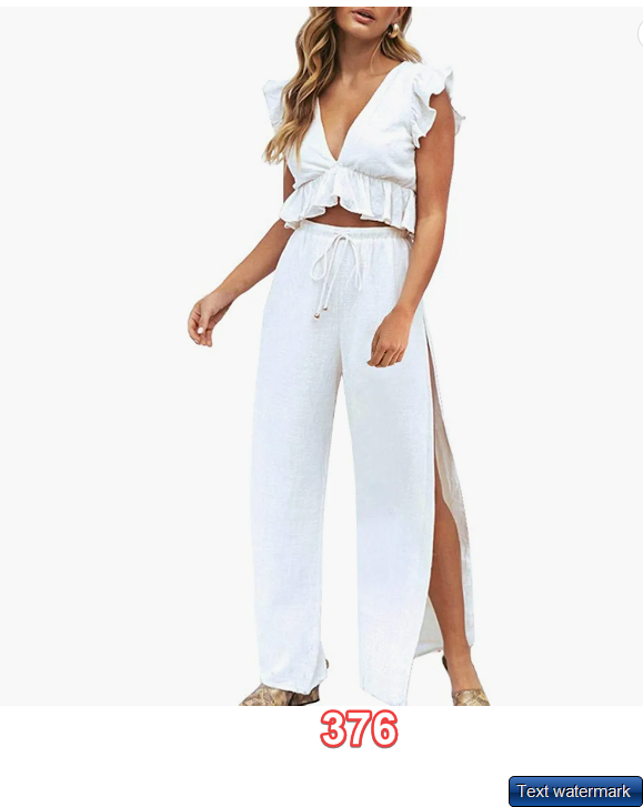 FANCYINN Womens 2 Pieces Outfit Crop Top Side Slit