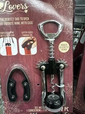 2-pc Wine Lovers Corkscrew & Foil Cutter with Bottle Opener Metal Silver /Black