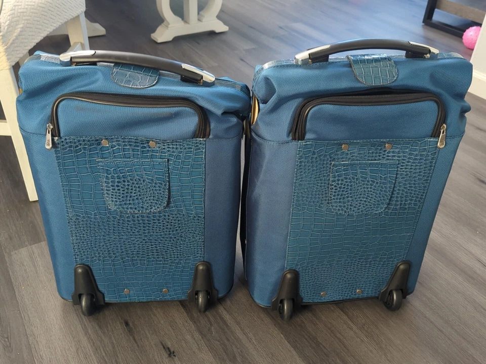 X 2 Joy Mangano JM TuffTech Blue Faux Alligator Roll Pull Luggage *Please Read - Image 4 of 4