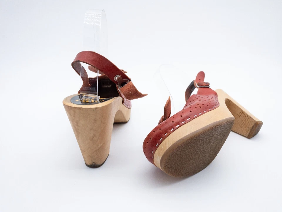 Toffel Mujer Tacones Zuecos Sandalia Zapato Bajo Rojo Talla 37 Eu Tipo 19809-40 - Imagen 2 de 4