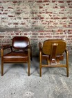 Fauteuils (la paire) Copenhague de style scandinave en hévéa et cuir