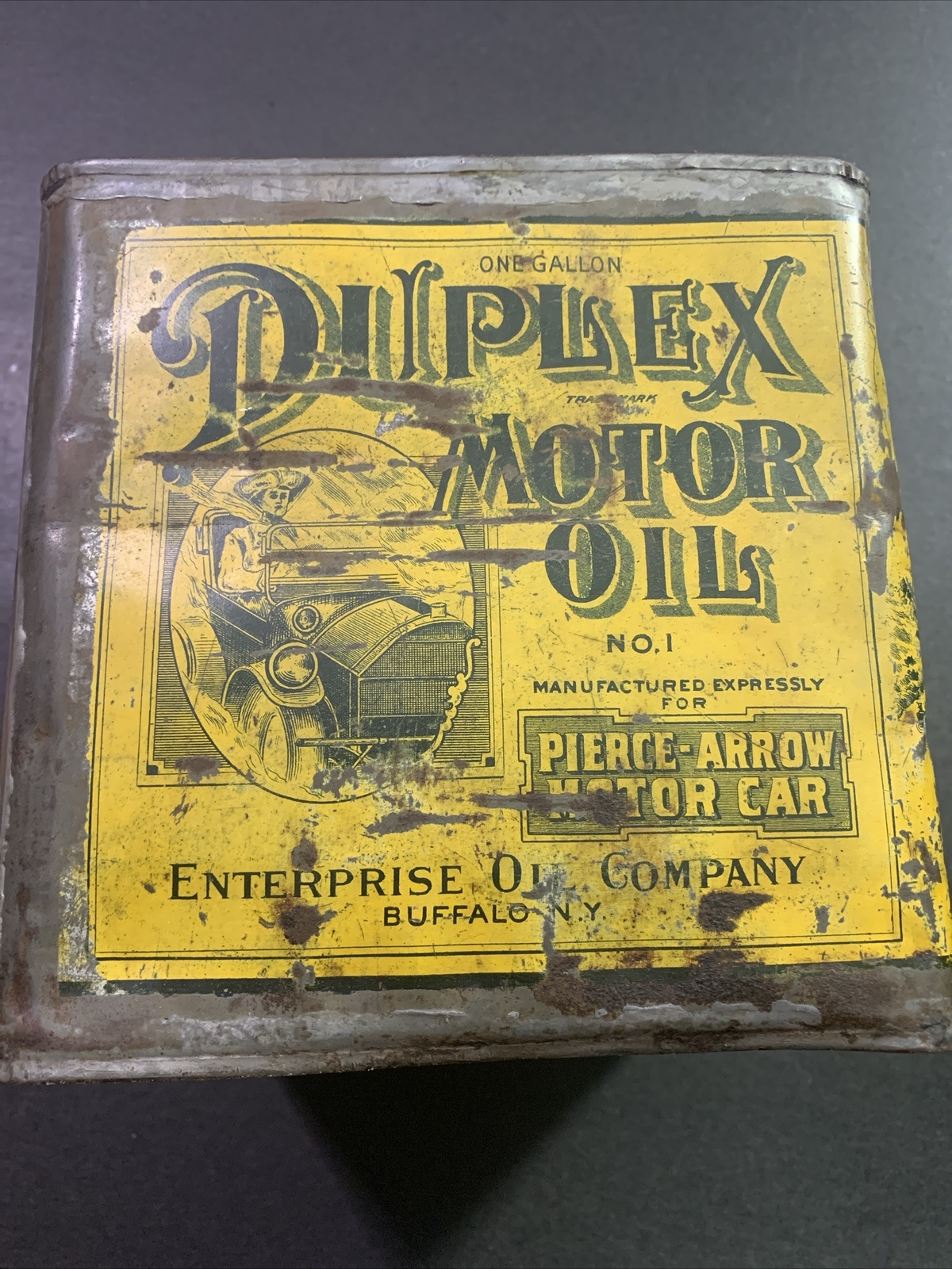 Antique RARE Pierce Arrow Graphic Enterprise Oil One Gallon Oil Can