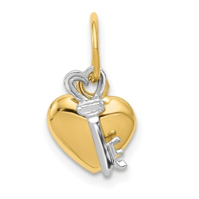 14k Gold Two-Tone Moveable Key & Heart Lock Charm Pendant 0.59 Inch