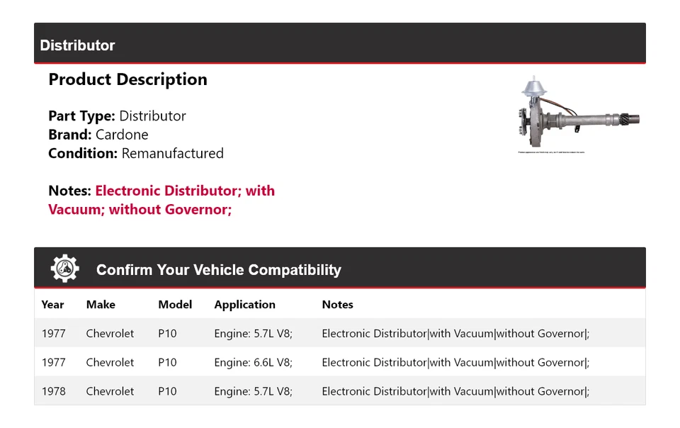 Cardone distribuidor Chevrolet P10 1977-1978 Foto 2 de 4