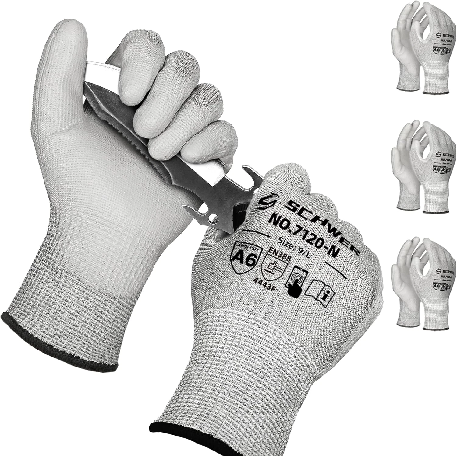 3 Pairs Cut Resistant Gloves ANSI A6/A7 Cut Proof Work Gloves