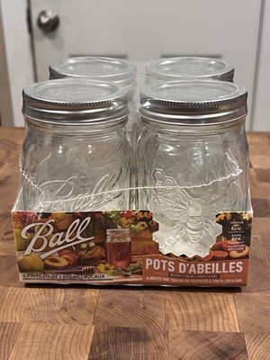 Set of 4 Special Edition Ball Honeybee Canning Jars 16 oz PINT Sized New