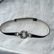 Chico's Womens Lovely Black Leather Silver Buckle Statement Belt Size M/L