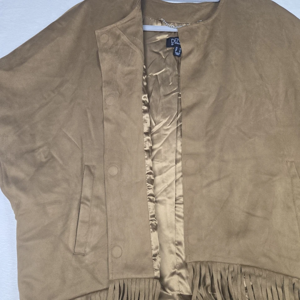 Chaleco Dennis by Dennis Basso para mujer con flecos camel talla mediana gamuza sintética Foto 3 de 4