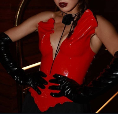 Red Corset Avant-Garde | Latex Vinil Look | Designer XS M