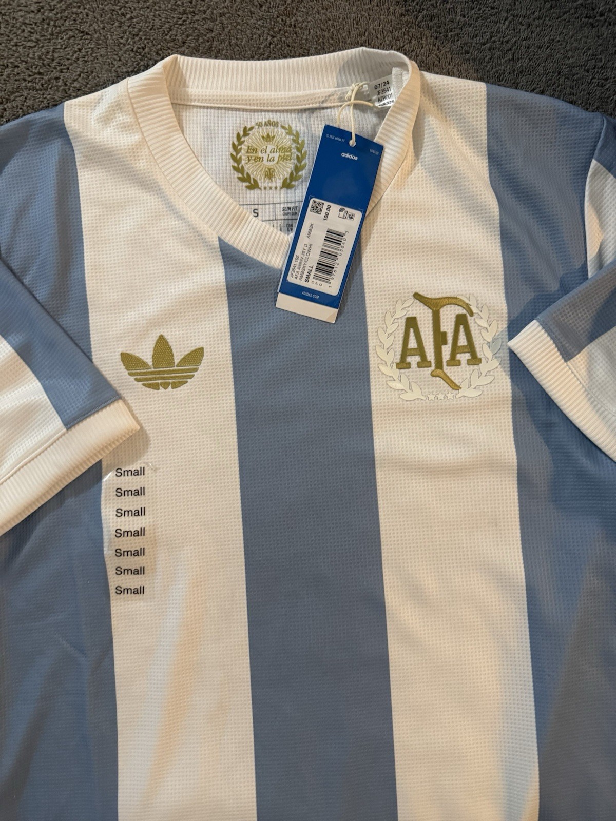 Adidas Argentina National Team Soccer Jersey White/Blue Stripes Size S