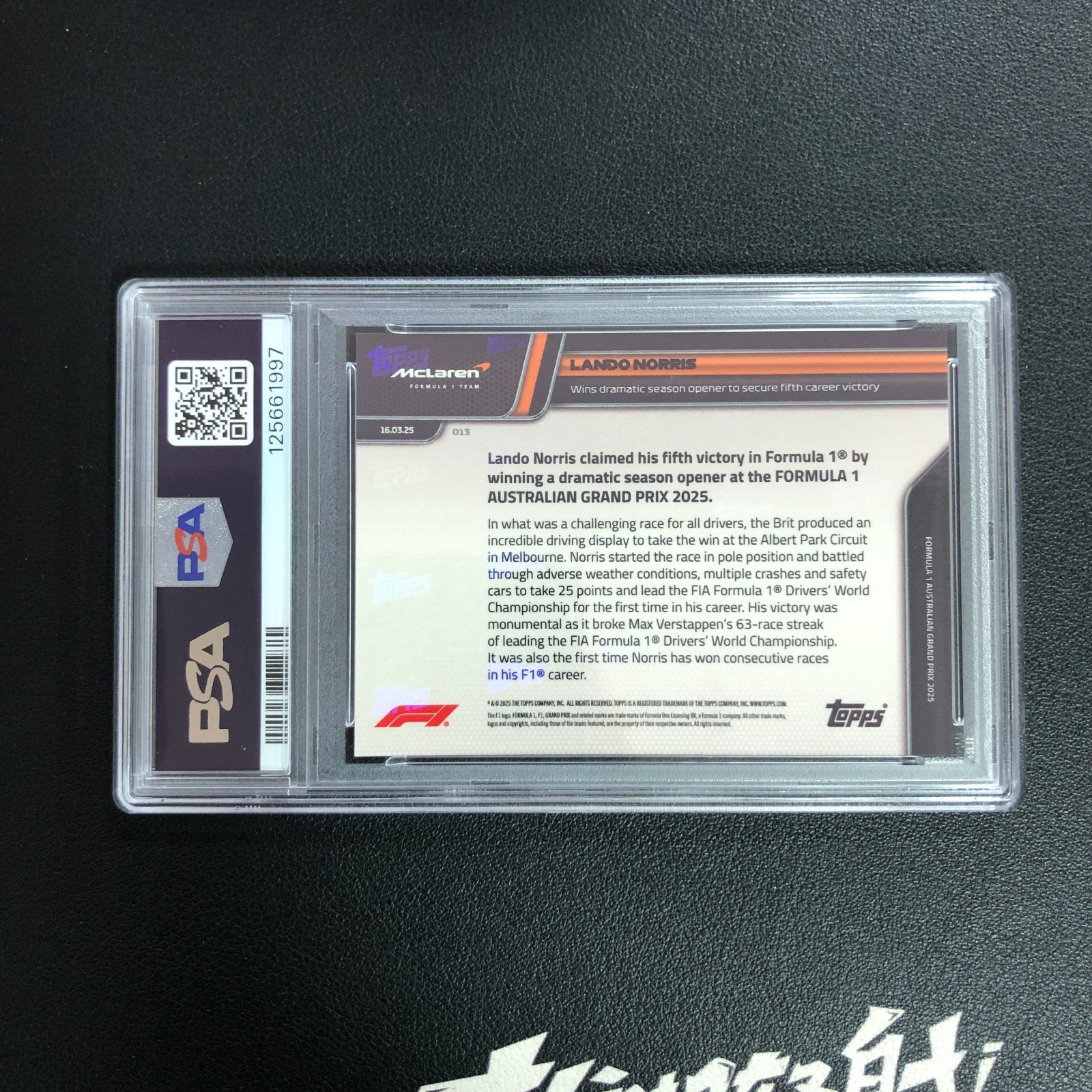 2025 Topps Now Formula 1 F1 #13 Lando Norris Orange Foil /25 PSA 10 view 2
