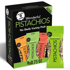 Wonderful Pistachios, No Shells Variety Pack Nuts, 0.75 Ounce Bags Pack of 9
