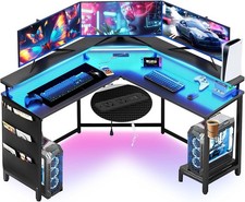 L Shaped Gaming Desk with GRB Light Strip & Power Outlets, 130 * 130 * 80cm, 6 C