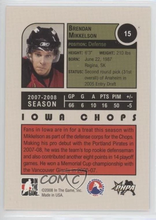 2008-09 ITG Heroes and Prospects Brendan Mikkelson #15 Rookie RC - Image 2 of 2