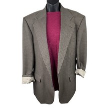 VTG 90s PREPPY Oversized Blazer Houndstooth 2 Button Front Taupe Multi-Colored