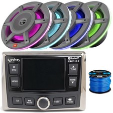 Infinity Bluetooth Marine FM Radio Receiver, 4x 8" 500W RGB LED Speakers w/Wire