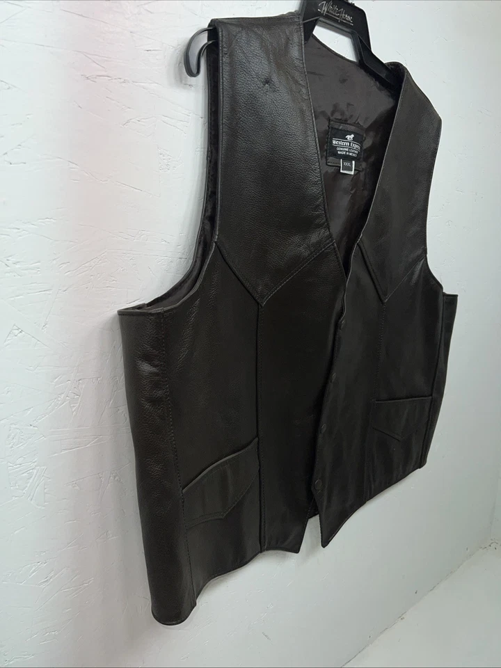 Nuevo Chaleco Western Express Hombre Cuero Marrón 3XL QQ-23 Foto 2 de 4
