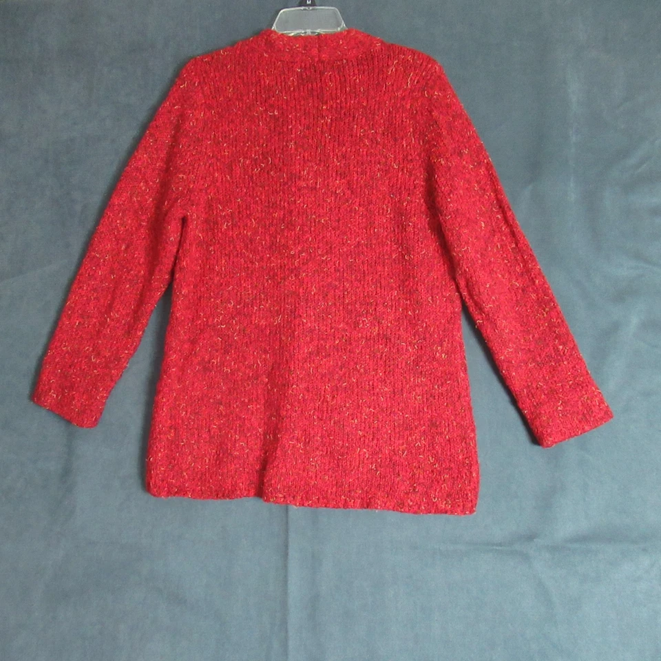 Cárdigan Vintage Denim & Co Mujer Grande Rojo Tejido Suéter Un Botón Acogedora Abuela Foto 2 de 4