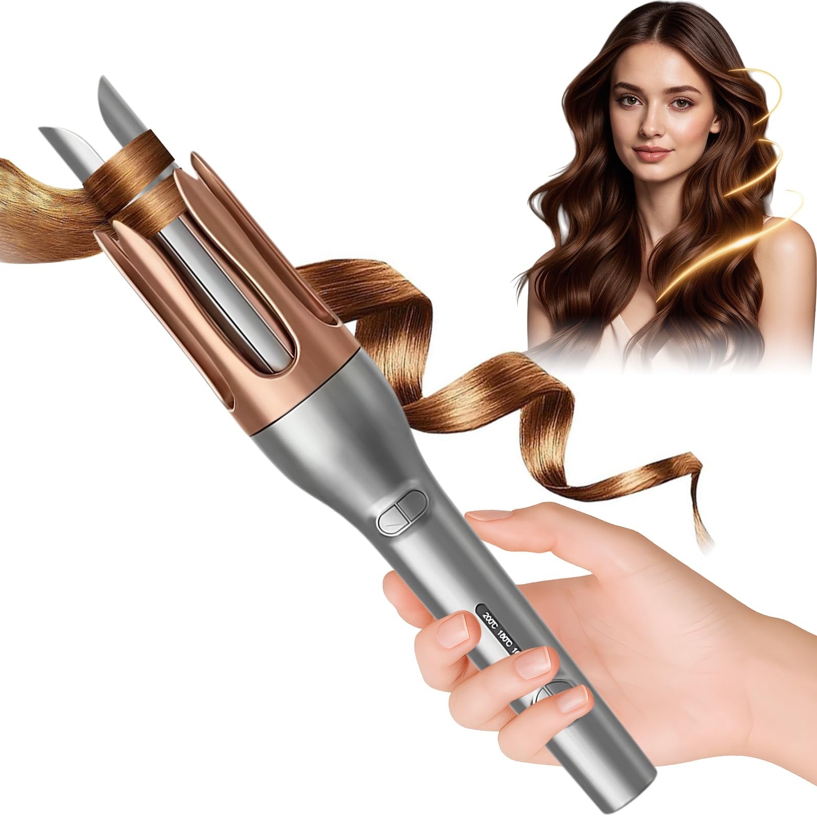 Automatic Hair Curler, 32mm Dual Rotating Barrel Curling Orange