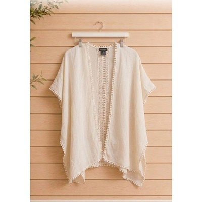 Steve Madden Kimono Wrap OSFM Cream Lace Trim Crochet Back Cover Up Ethereal