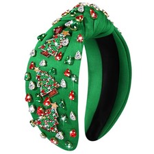 Beaded Jeweled Crystal Pearl Knotted Wide Top Knot Holiday Headband For Women